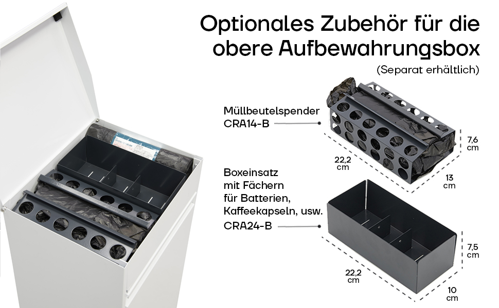 Сталевий кошик для сміття Arregui Top CR222-B з ящиком для зберігання з кришкою, системою відділення сміття з 2 внутрішніми пластиковими знімними відрами з ручкою, 2x17l (34 л), світло-сірого кольору