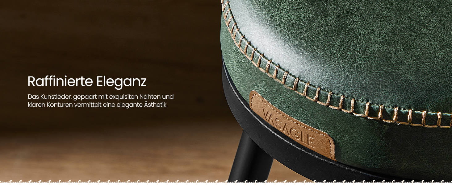 Барні стільці VASAGLE EKHO - набір 2 шт, 360° обертання, з підлокітником, для кухонного острова, стиль Mid-Century Modern, 65 см, зелений