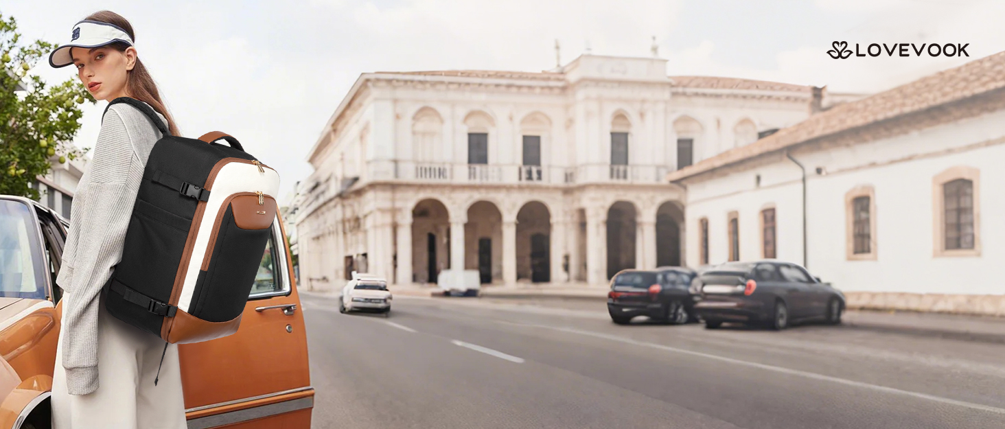 LOVEVOOK Рюкзак для ручної поклажі, 40L, для подорожей, з відділенням для ноутбука, водонепроникний, чорно-бежево-коричневий