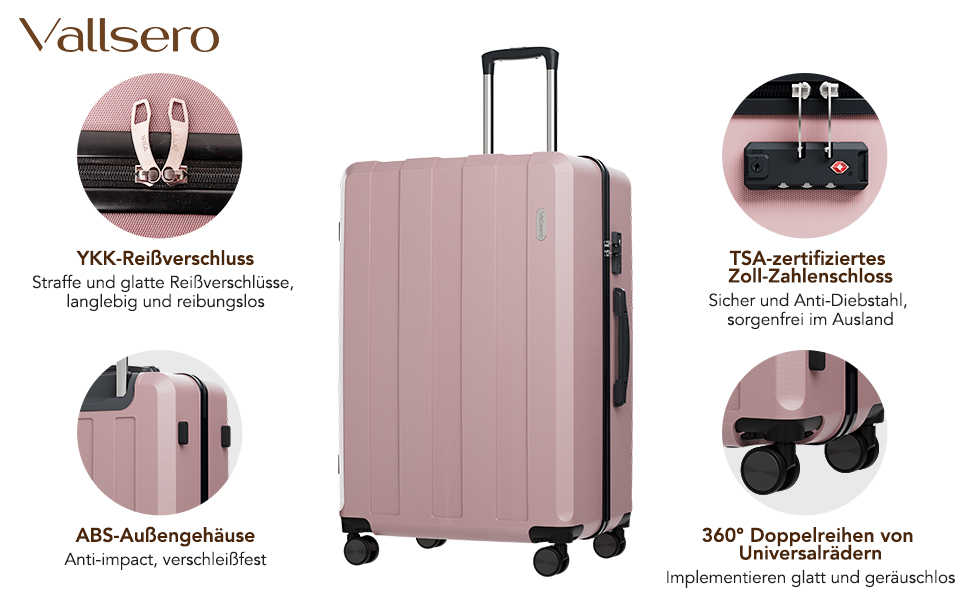 Набір валіз Vallsero: 5 шт., ABS, TSA-замок, рожеве золото. Чемодани, валізи, дорожні сумки, набір валіз