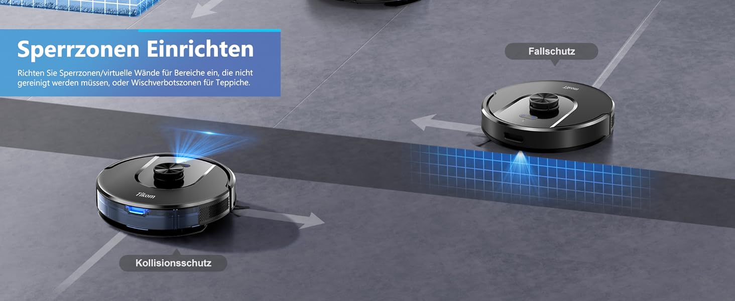 Робот-пилосос з функцією миття Tikom L8000 Pro, 6000Pa, LiDAR, 150 хв, APP, 14 зон, для тварин, килимів та твердих підлог, чорний