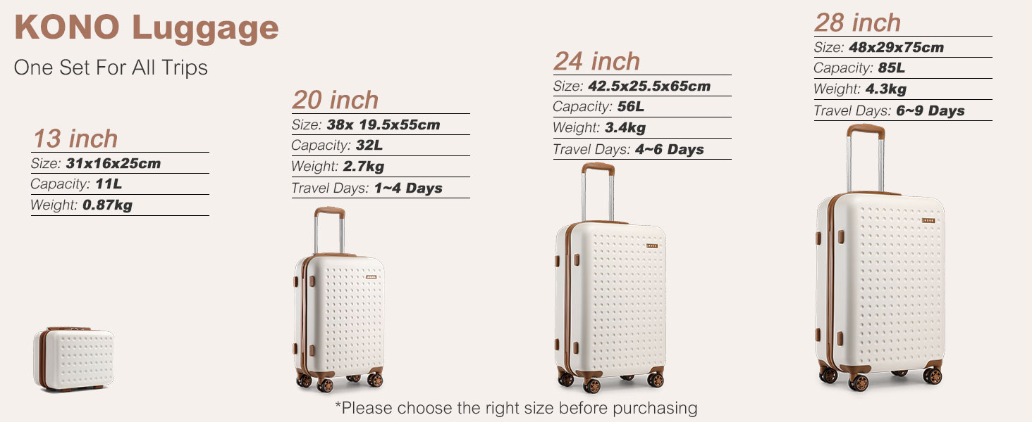 Валіза KONO з ABS пластику, 75 x 48 x 29 см, білий, з TSA замком