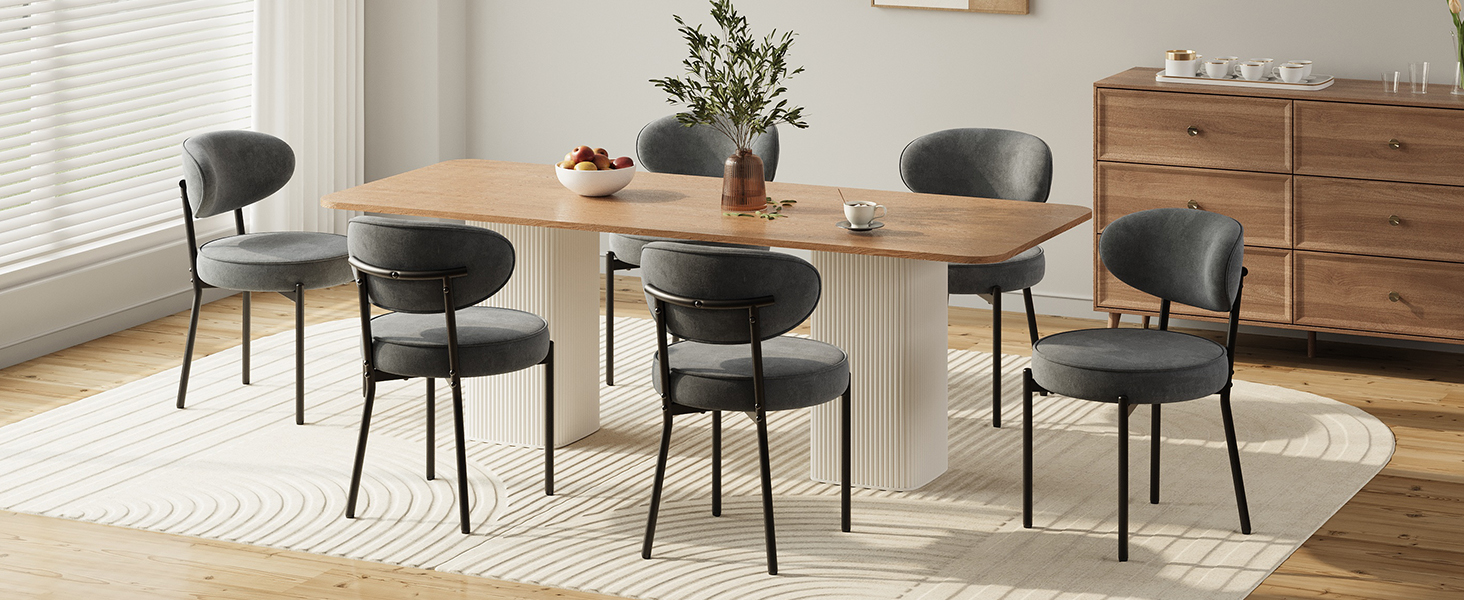 Обідні стільці COLAMY з м'яким сидінням 10 см – Сучасні стільці з плюшевої тканини Teddy, з міцним металевим каркасом – Для кухні та вітальні, Білий (Сірий, 2 шт.)