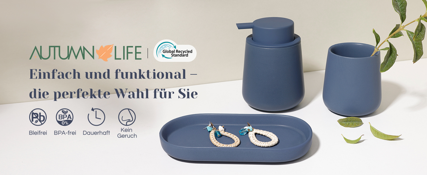 Набір для ванної кімнати блакитного кольору, керамічний аксесуар для ванної кімнати, 3-частинний, декоративний набір дозаторів мила, стакан для зубної пасти та підставка для прикрас, підходить для ванної кімнати, умивальника, готелю, для рідкого мила