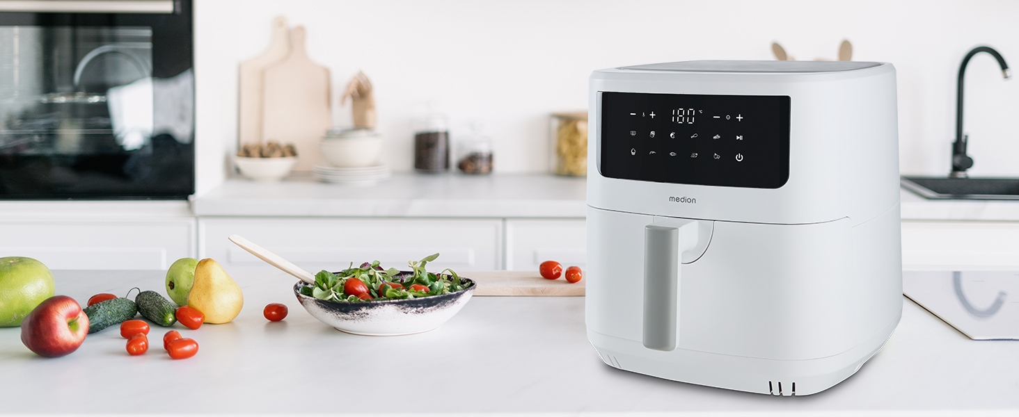 Аерофритюрниця MEDION P10 XL Duo 6,8 л, 2150 Вт, XXL Airfryer з двома нагрівальними елементами, 9 програмами та сенсорним керуванням, біла