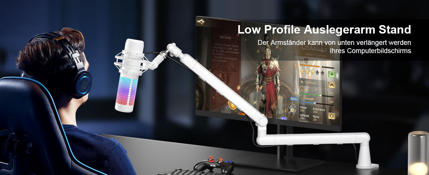 Стійка для мікрофона Aokeo AK-55 для столу, біла - для Yeti, Snowball, HyperX, Elgato