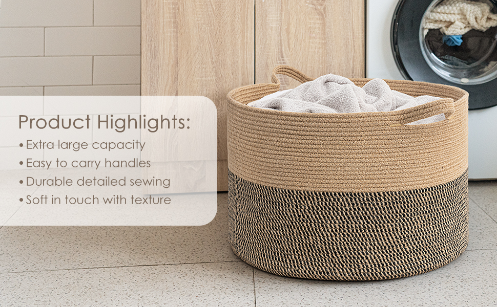 Кошик для зберігання TIMEYARD, кошик для іграшок у дитячу кімнату, великий кошик для білизни, 55x35 см, чорний & джутовий