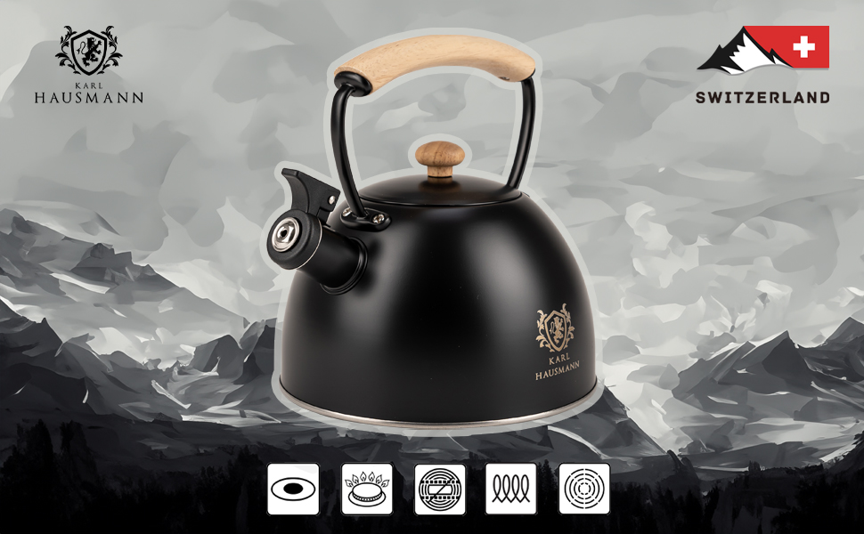 Чайник електричний KARL HAUSMANN Induktion 2.5L з авто-свистком, з нержавіючої сталі для всіх типів плит