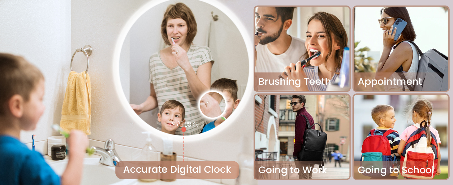 Дзеркало для ванної кімнати Habison з підсвічуванням 70x70 см, LED, з годинником та сенсорним вимикачем, регулювання яскравості, тепле/холодне/нейтральне світло, антизапотівання, 3-кратне збільшення