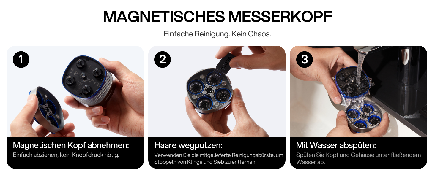 Електрична машинка для гоління голови Yoose Herren IPX7 (5 насадок, 90 хв, USB-C, індикатор заряду, вологостійка, срібляста)