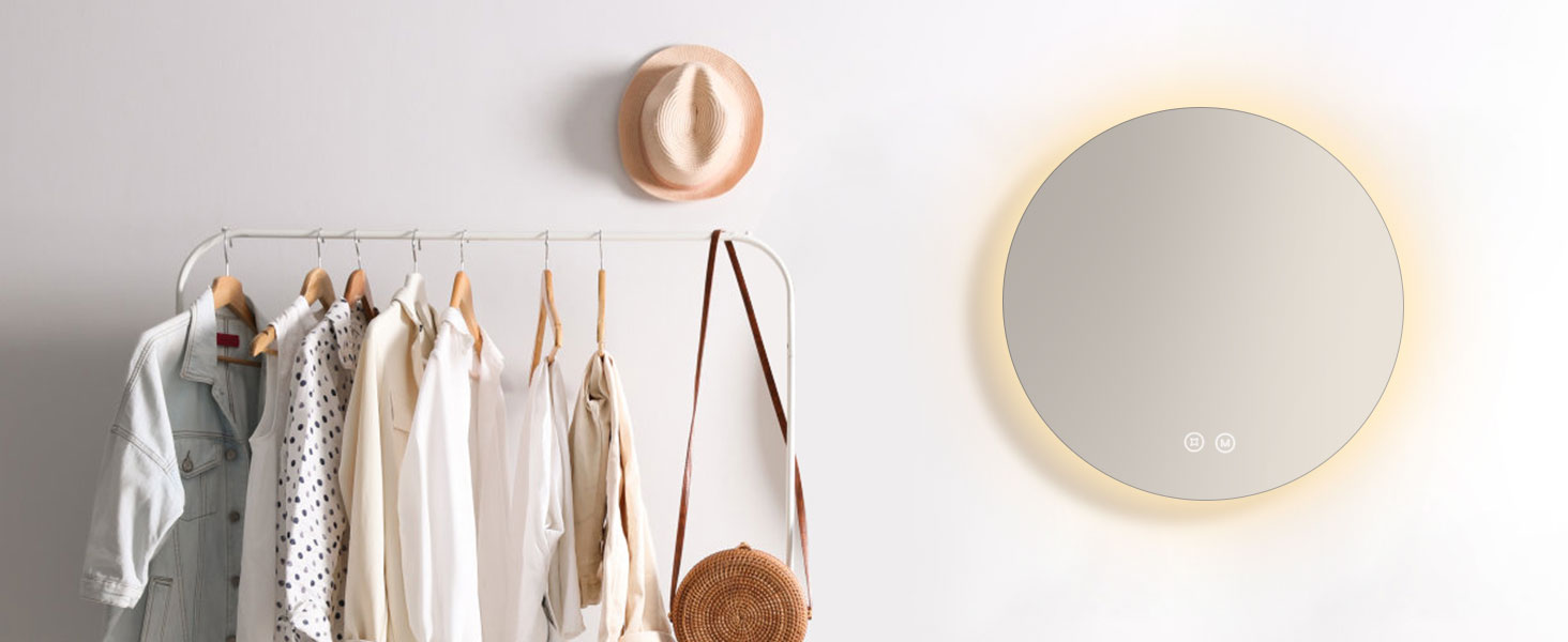 Круглий дзеркало для ванної кімнати з підсвічуванням S'AFIELINA 60 см LED з сенсорним вимикачем, 3 кольори світла (теплий, нейтральний, холодний), регулювання яскравості, 60x60 см