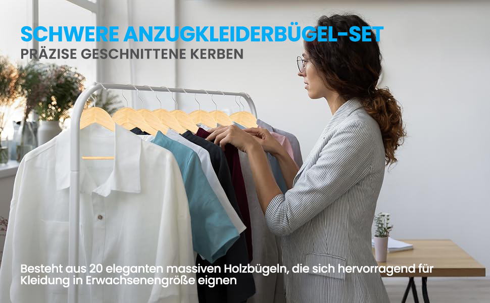 Плечики для одягу SereneLife з натурального дерева, 20 шт. - обертаються на 360°, для дітей та дорослих, міцні, економія місця для курток, спідниць, штанів та костюмів