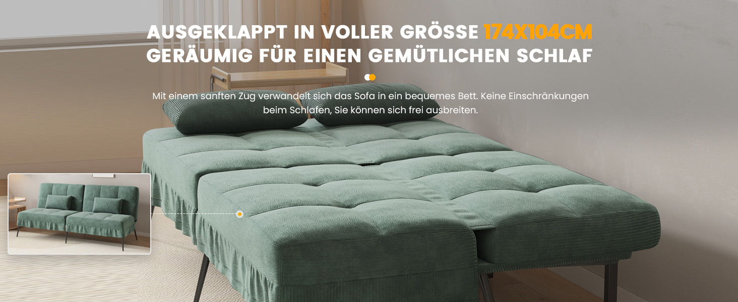 Диван-ліжко LUCKRACER 3-місний, трансформер, футон, кутовий диван, зелений, для вітальні та квартири