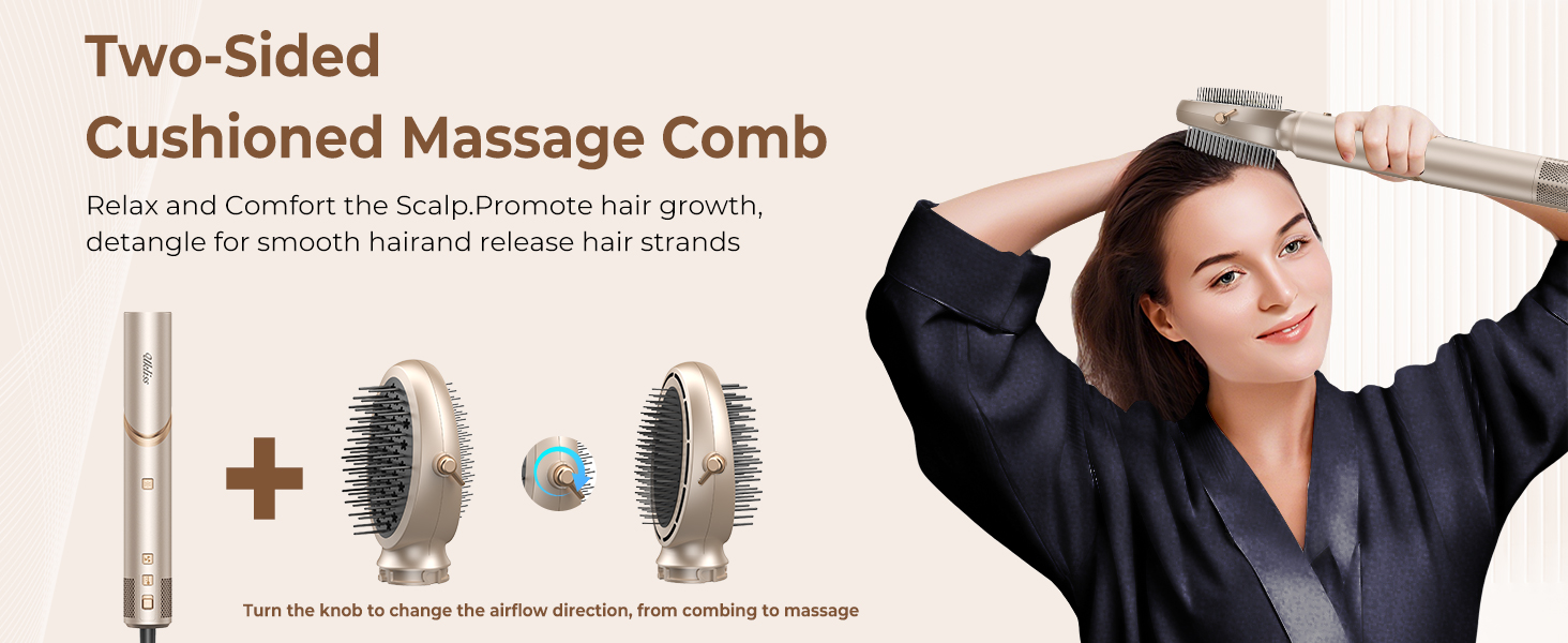 UKLISS Hairstyler Airstyler 8-в-1: Фен-щітка, випрямляч, плойка, насадки для об'єму та іонізація - Швидке сушіння для всіх типів волосся, колір шампань