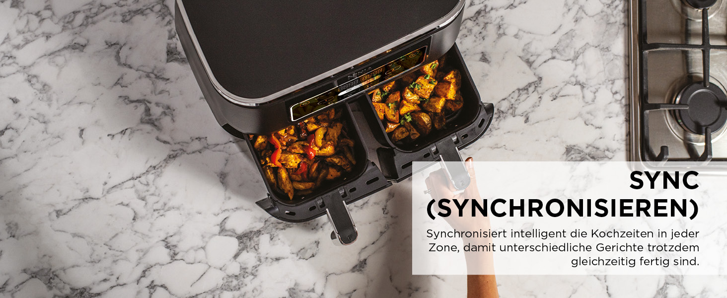 Фритюрниця повітряна Ninja Foodi Dual Zone AF200EU, 7.6 л, 4-в-1, чорна, з 2 зонами, антипригарне покриття