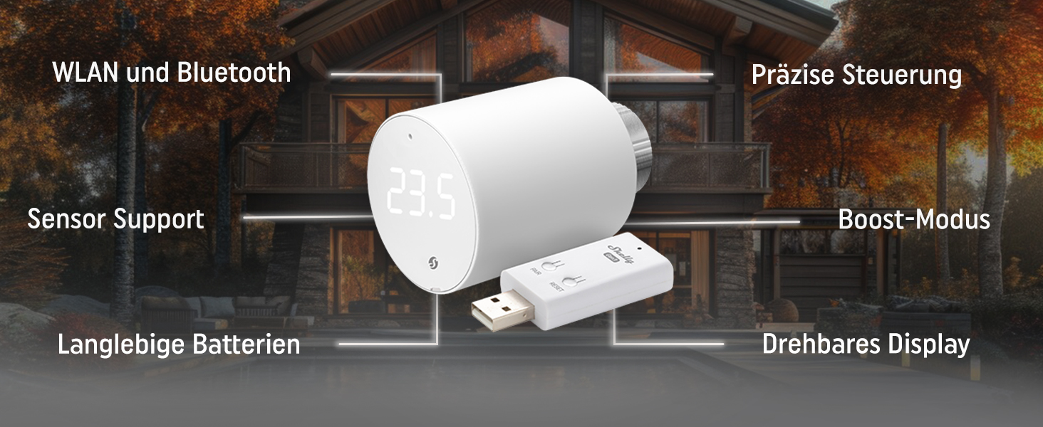 Shelly Blu TRV (2 шт.) + Shelly Blu Gateway Gen3: Розумний терморегулятор Bluetooth/Zigbee, точне регулювання температури, сумісний з Alexa та Google Home