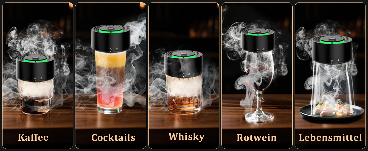 iDiskk Набір для копчення коктейлів: електричний димогенератор для віскі, бурбон, міксологія, вбудований запальник, 6 дерев'яних стружок