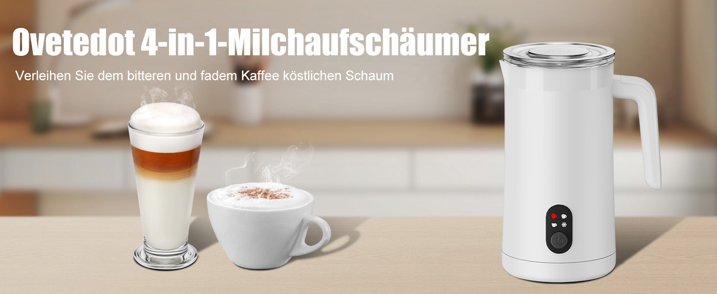 Електричний спінювач молока 400 мл 4-в-1 для гарячого та холодного молока, автоматичне вимкнення, для капучіно, лате макіато
