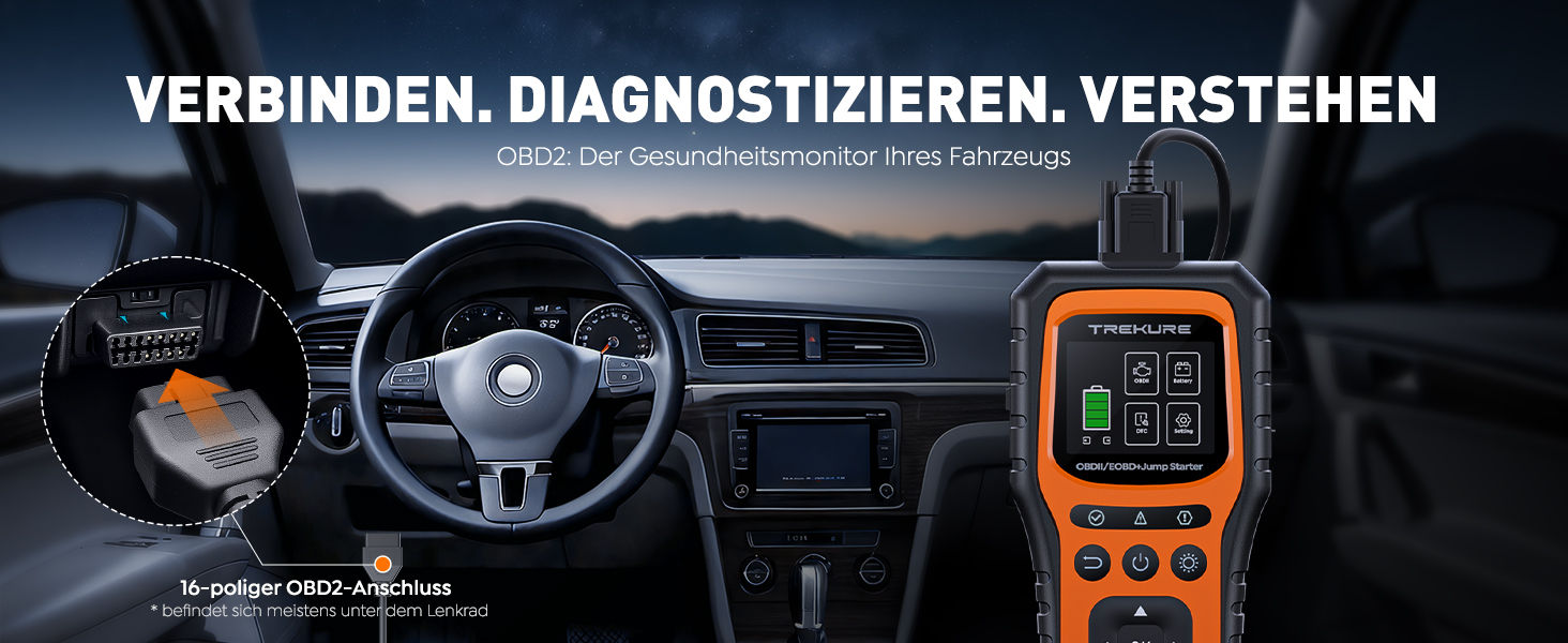 Бустер для авто TREKURE 7000A: Пусковий пристрій 12V з тестером акумулятора та OBD2 діагностикою для бензинових та дизельних двигунів до 10.0L, з LED-ліхтарем