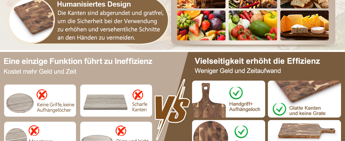 Обрізні дошки XINZUO з акації (35x25x2.6 см) - дерев'яне кухонне рішення з антиковзаючими ніжками та зручним ручним захватом