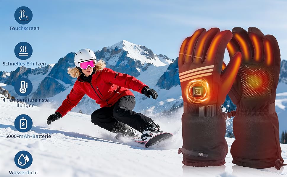 Гріючі рукавички для чоловіків та жінок, акумулятор 5000mAh*2, 7.4V, 4 режими нагріву, водонепроникні, для зимових видів спорту та катання на лижах