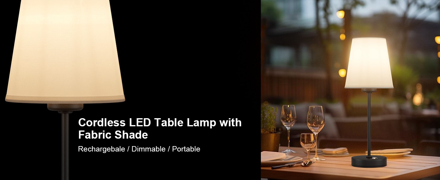 LED акумуляторна тканинна настільна лампа чорного кольору (2 шт.), бездротова, з регулюванням яскравості, тепле світло 3000K, 6W, для спальні
