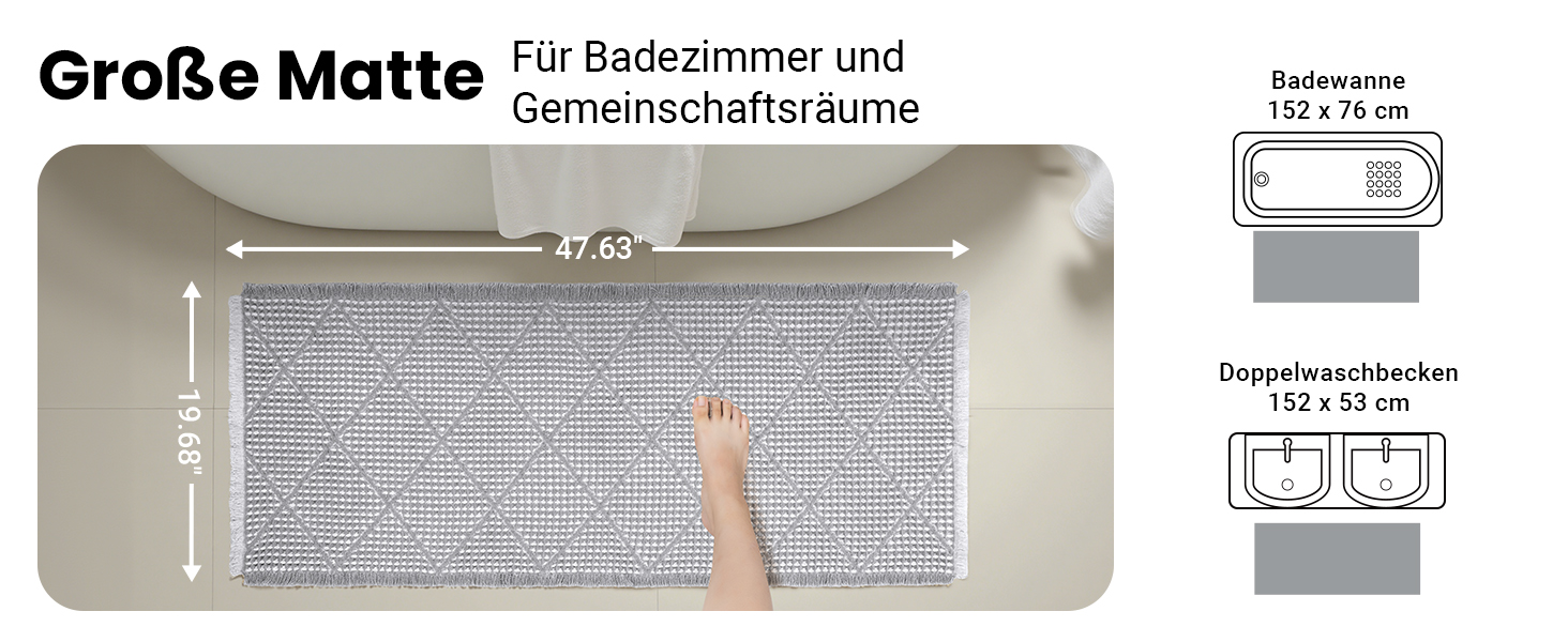 Набір килимків для ванної кімнати 2 шт. Boho стиль, сірий колір, 51x120 см + 46x77 см, нековзкі, для ванної та пральні