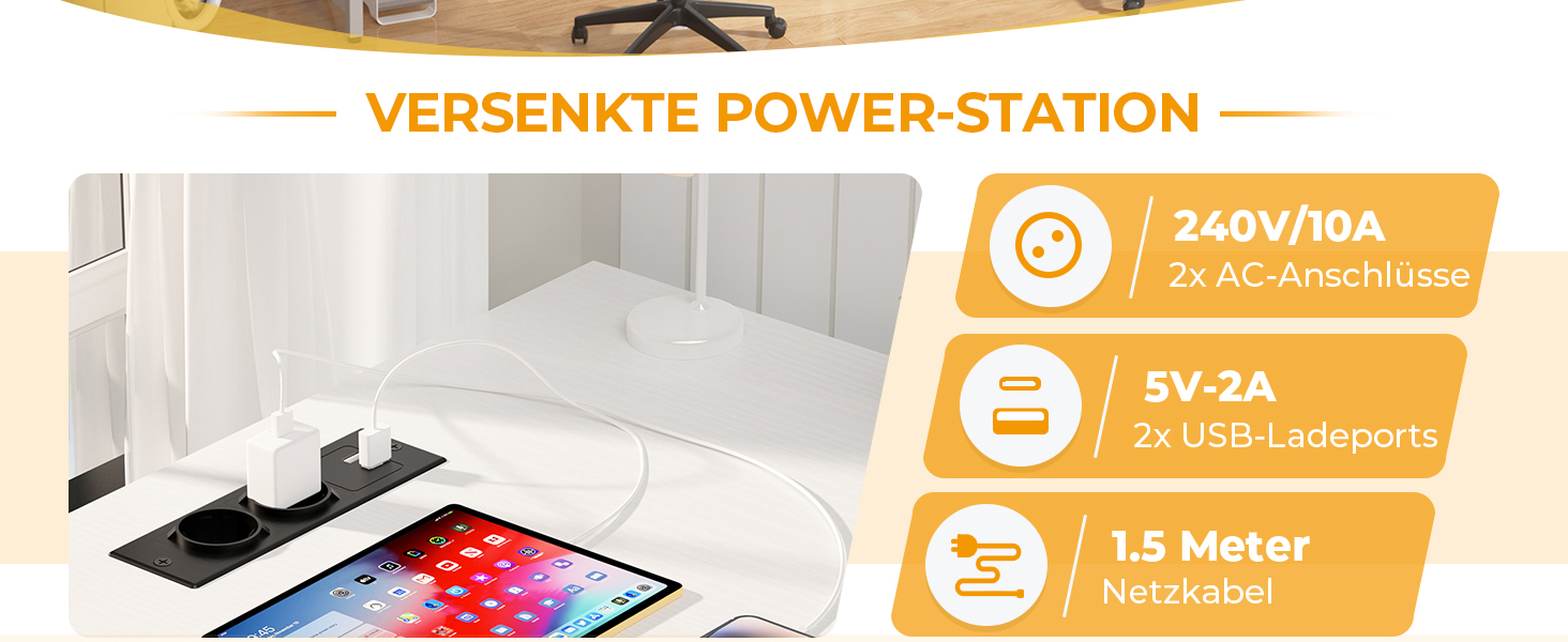 Ігровий стіл iSunirm з LED підсвіткою, розетками та USB портами, білий 80x40x75 см