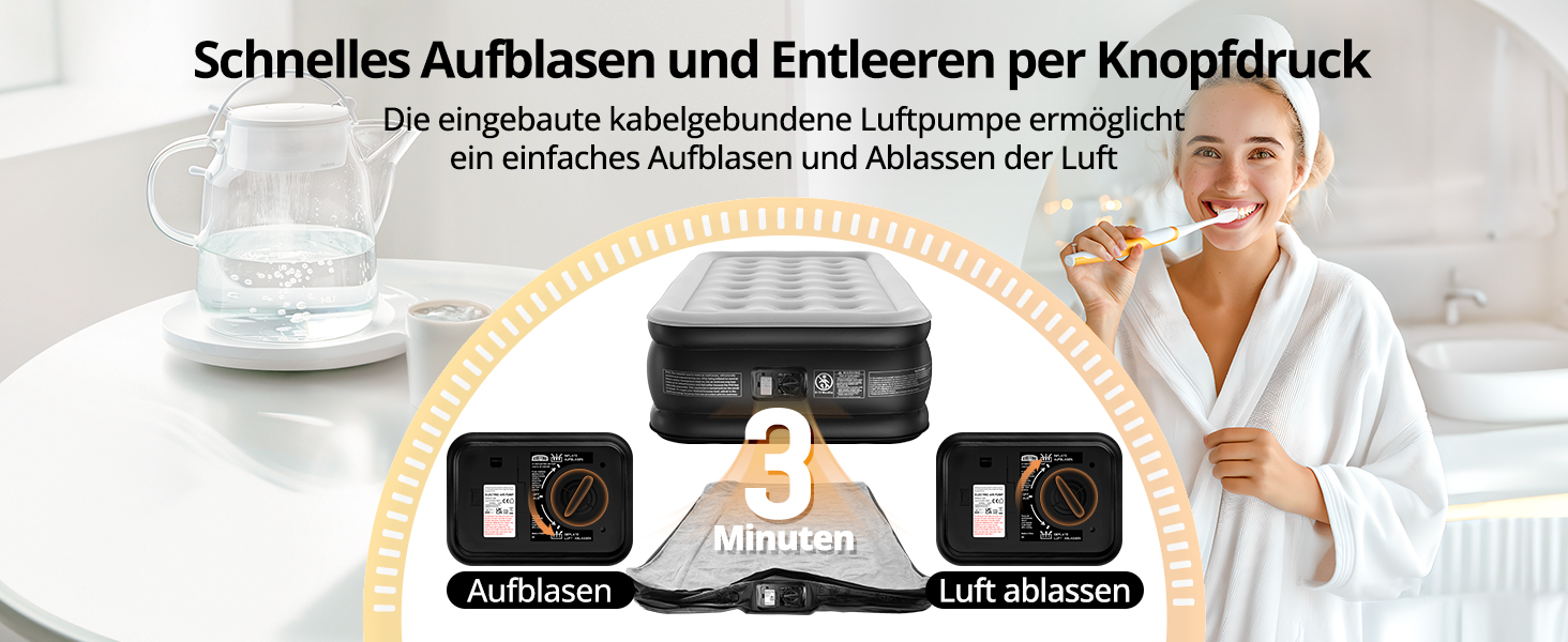 Надувне ліжко Airefina на 1 особу з вбудованим насосом, 99x190x46 см, до 295 кг, з сумкою для перенесення