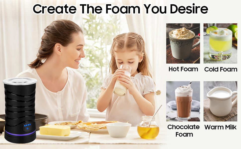 Електричний піноутворювач молока 4-в-1, для гарячого та холодного молока, автоматичне вимкнення
