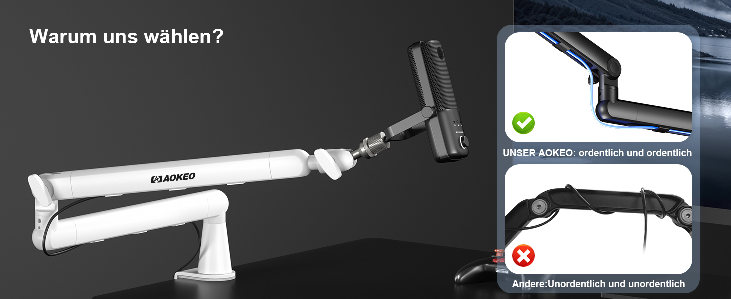 Стійка для мікрофона Aokeo AK-55 для столу, біла - для Yeti, Snowball, HyperX, Elgato