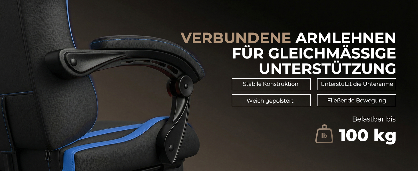 Ігрове крісло Dowinx Ergonomic Gaming Chair з підножкою, синій колір, витримує до 150 кг, регульовані підлокітники, ергономічний стілець для ПК та офісу