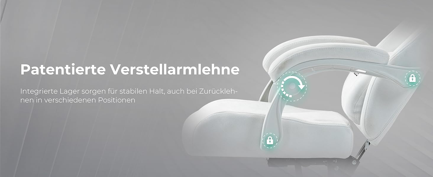 Ігровий крісло Dowinx з регульованою висотою масажного поперекового підтримувача, ергономічний дизайн, м'яка мікрофібра велюр, посилене сидіння, підголовник та підніжка в комплекті, регулювання на 155°, (Білий, Титан)