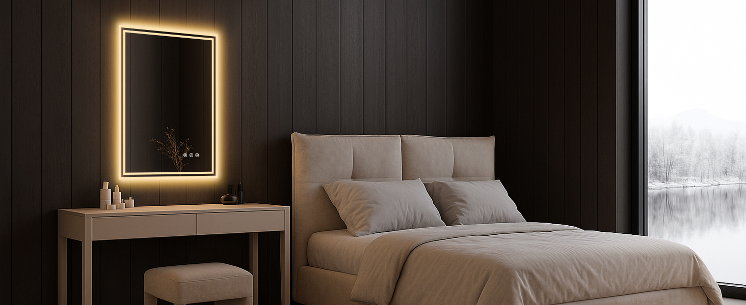 LED дзеркало для ванної кімнати з підсвічуванням 50x70 см, 3 кольори світла, регулювання яскравості, проти запотівання, сенсорне/кнопкове керування