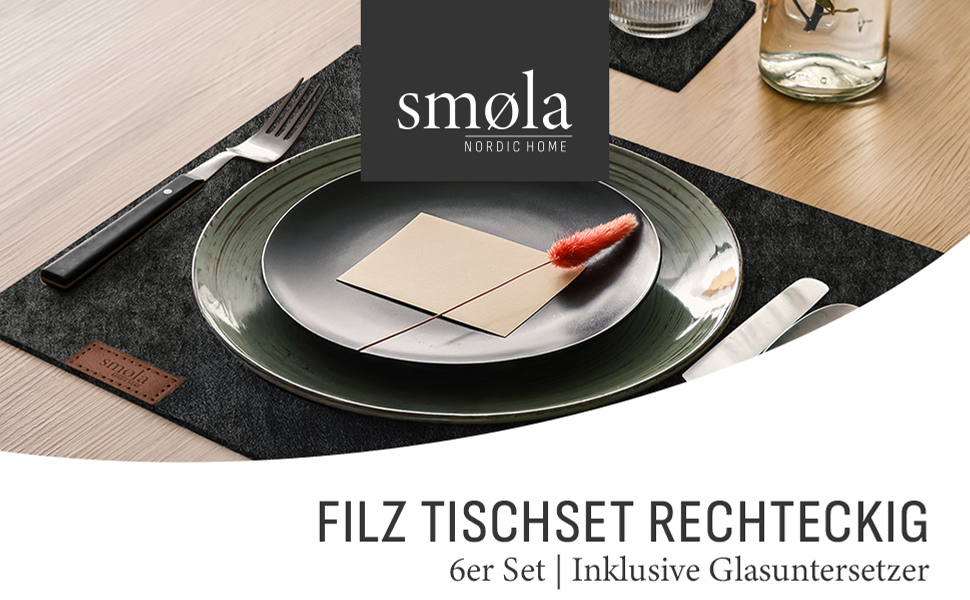 Набір з 12 елементів Smøla: преміальний фетровий набір для столу з підставками | Темно-сірий, миючий | Декор для столу, антрацит