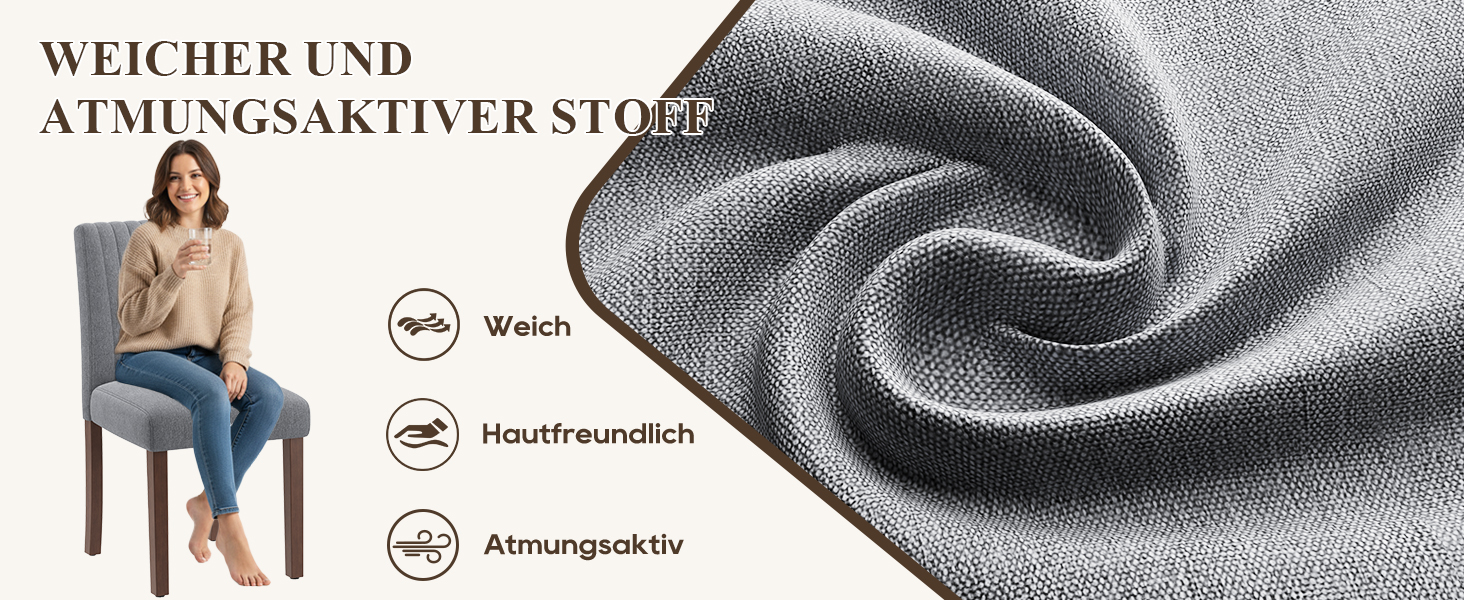 COLAMY Комплект з 2 обідніх стільців, м'який дизайн, спинка, для кухні, ресторану, сірий колір