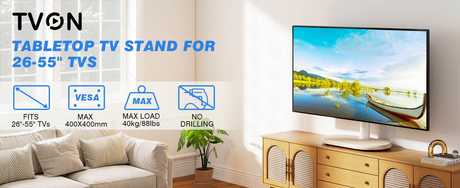 Підставка для телевізора TVON універсальна 26-60 дюймів поворотна з регулюванням висоти, навантаження до 40 кг, VESA 400x400 мм