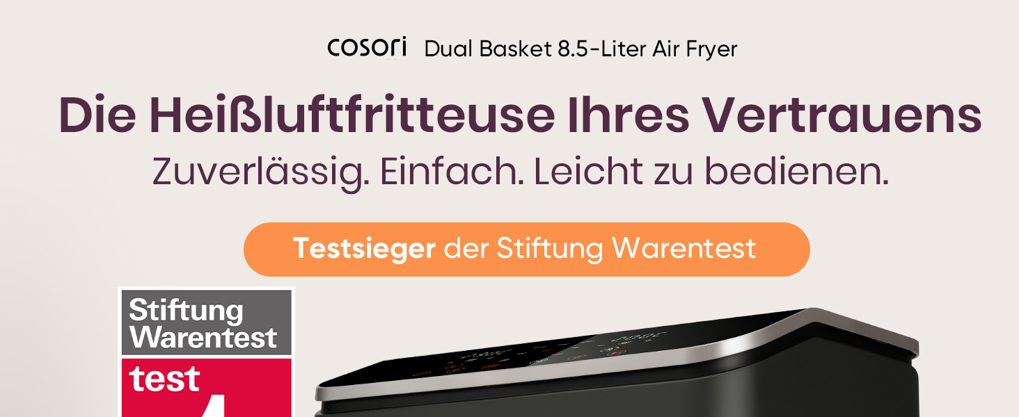 Фритюрниця без олії COSORI з 2 камерами, 8,5л, з вікном, сталевий внутрішній корпус