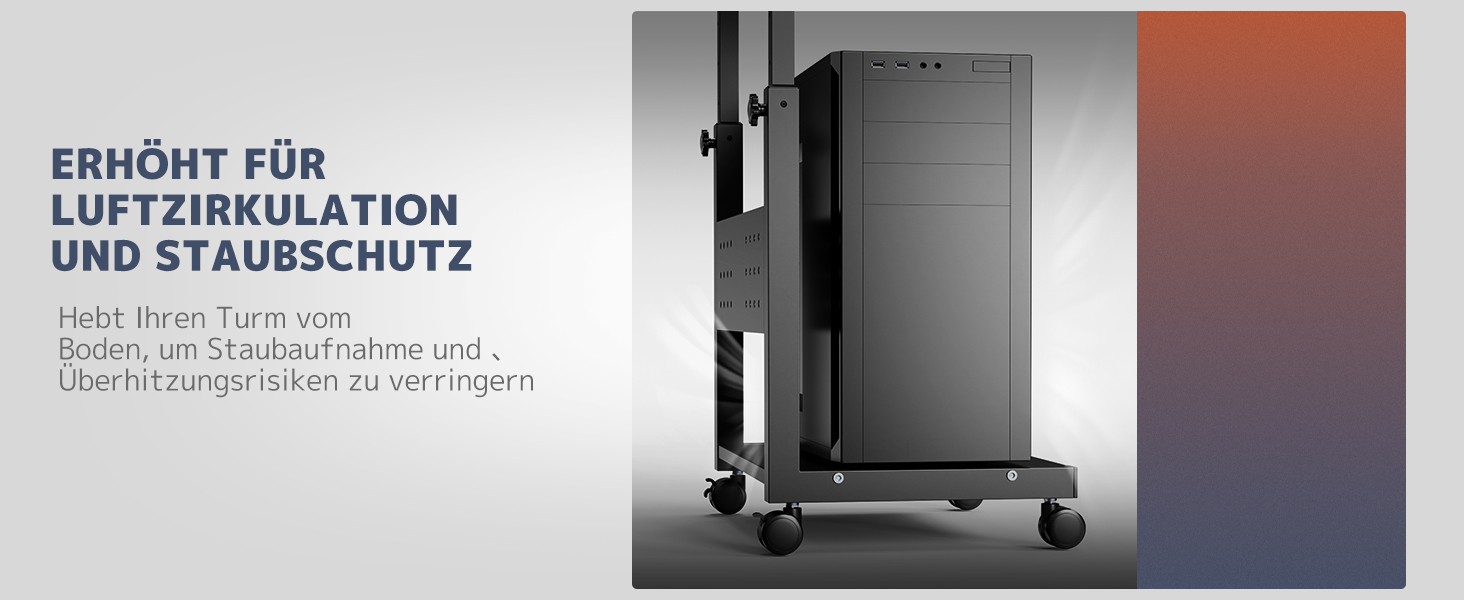 Регульована підставка для ПК PUTORSEN з 2 рівнями, з роликами та підкладкою для миші, чорна (Mid-Tower)