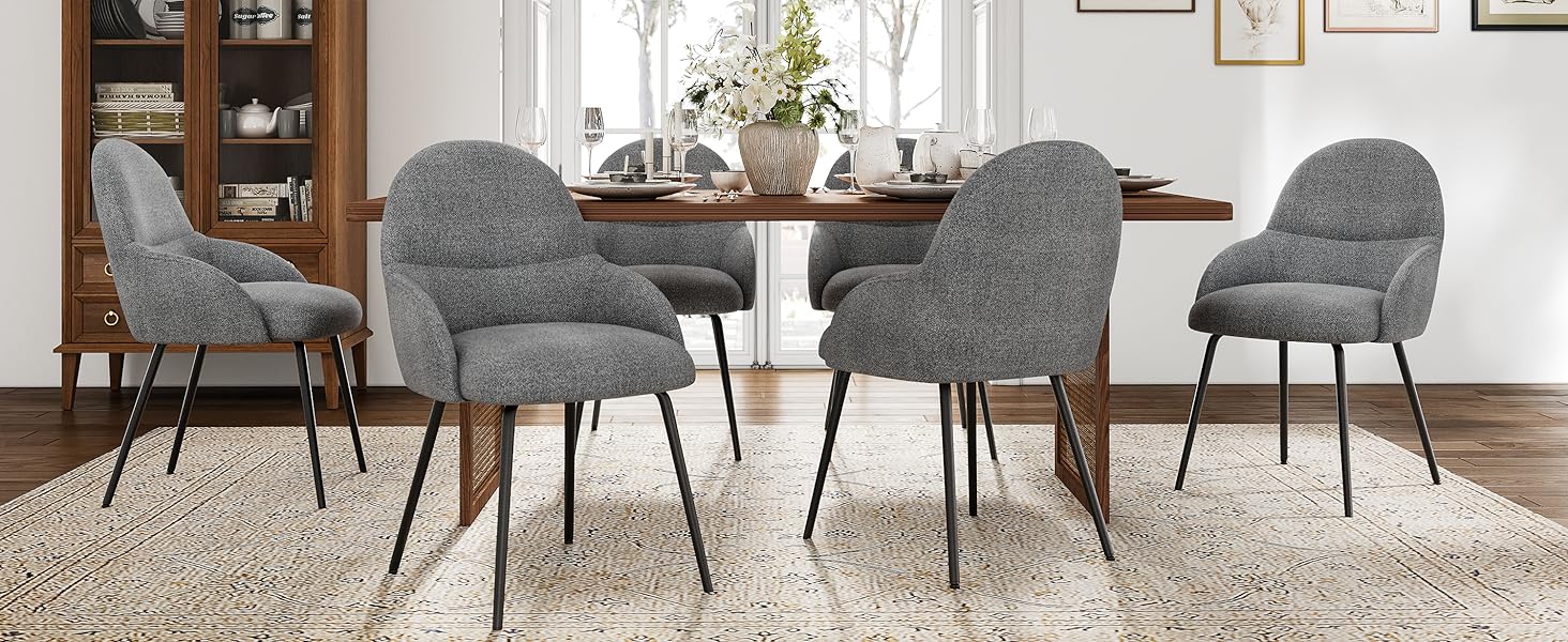 Набір обідніх стільців з підлокітниками – ергономічні м'які стільці, сучасні кухонні стільці з льоновим покриттям та металевими ніжками, для вітальні, обідньої кімнати, кухні, бежевий (2 шт., льон світло-сірий)