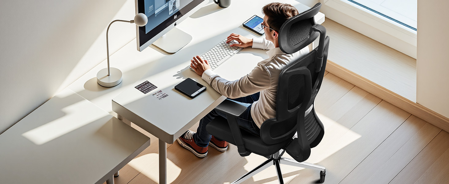 Ергономічне крісло для офісу та дому, 200 кг, чорний колір, з регульованою глибиною сидіння, 4D підлокітники, підтримка попереку, для тривалого сидіння, з пінопластовим наповнювачем