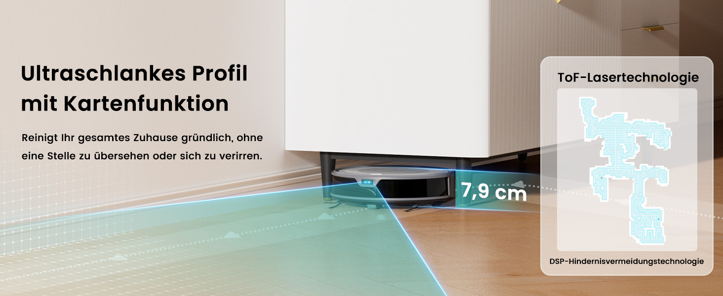 Робот-пилосос LEFANT M310 Ultra з вологою тканиною, лазерною навігацією ToF, потужністю 6000Pa, 7.9 см заввишки, розпізнавання килима, ідеальний для шерсті тварин та твердих підлог, керування через додаток/Alexa, сірий колір