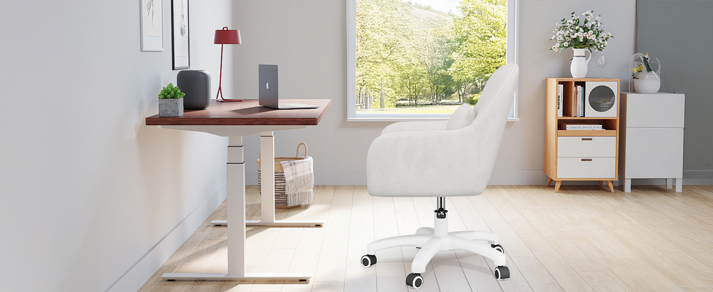 Крісло Aivermeil для дому та офісу, з м'якою оббивкою з велюру, з підголовником, поворотне, регульоване по висоті, ергономічне, для робочого кабінету, спальні, до 120 кг, біле