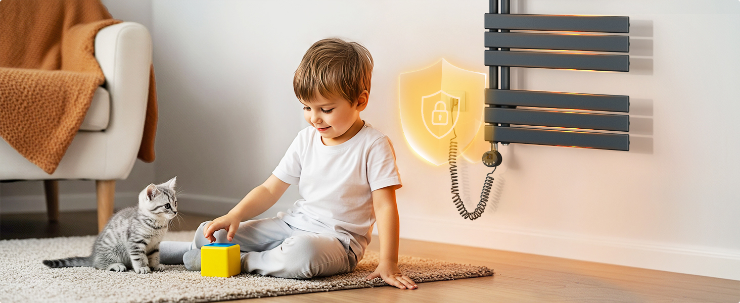 Електричний рушникосушар EMKE з термостатом 1320x500 мм, білий, 800W