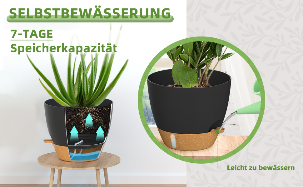 Набір горщиків для квітів ZMTECH 25 см з підставкою, 2 шт., чорний, самополив, пластик