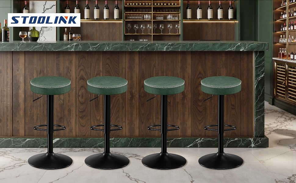 Набір з 2 барних стільців з мікрофібри, обертаються на 360°, витримують до 150 кг, зелені