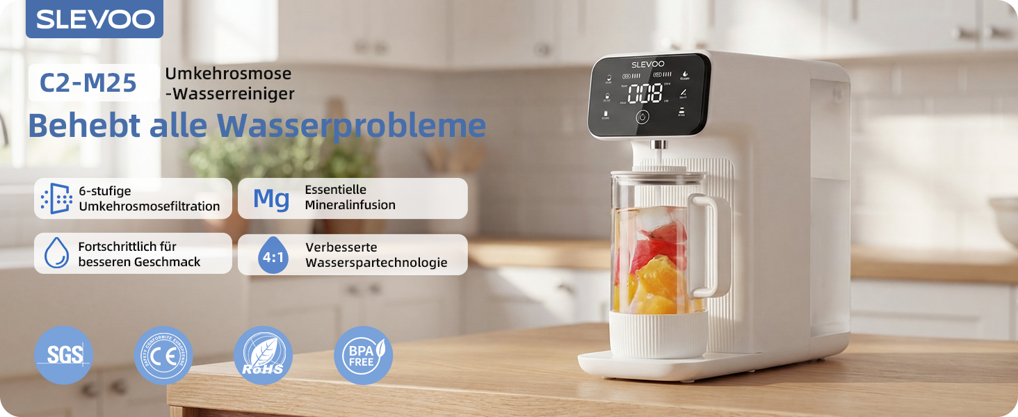 Система зворотного осмосу для питної води Osmoseanlage 6-ступенева фільтрація від нітратів та PFAS, з монітором TDS, баком 4л та скляним глечиком 1.2л для лужного води