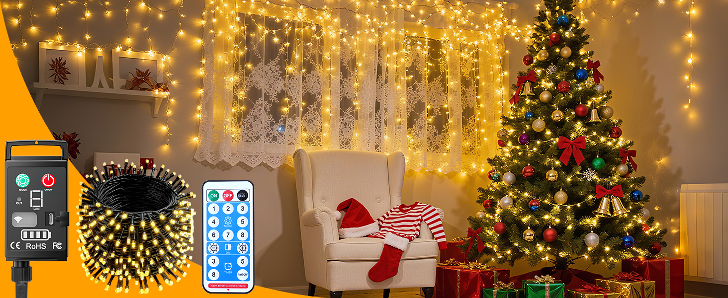 Світлодіодна гірлянда Kinamy для вулиці на батарейках, 20м, 100 LED, акумулятор 3600mAh, перезарядна