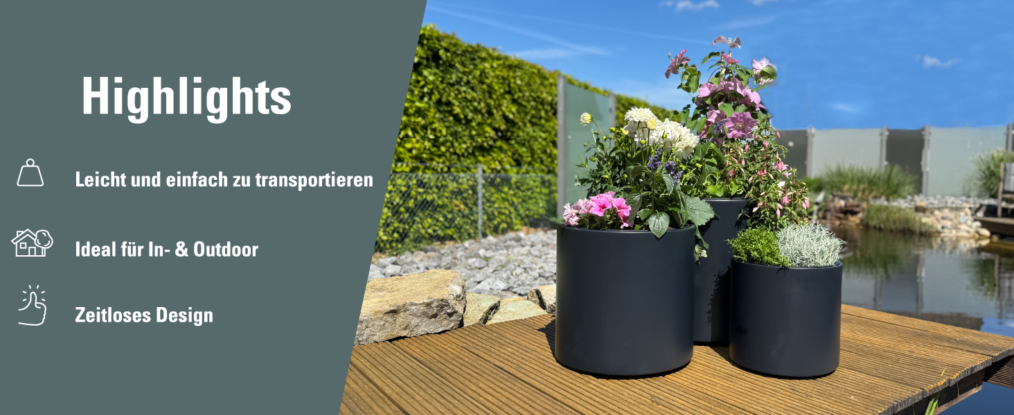 Горщик Prosperplast HEOS з вкладишем | Антрацит | 46.8 x 45 см | Для дому та саду | UV та морозостійкий