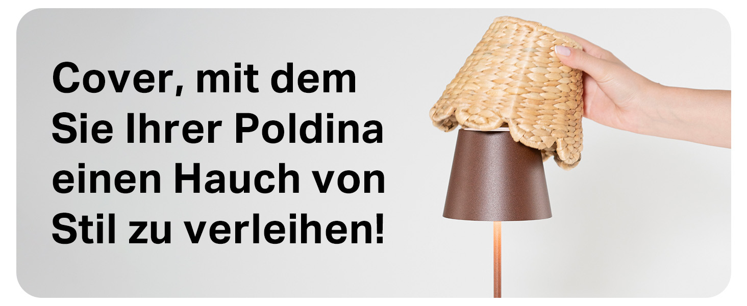 Zafferano Poldina XXL: Бездротова LED-лампа на акумуляторі з торшером, регульована висота 69-150 см, диммер, 2700-3000K, для вітальні та зовні, з зарядним пристроєм (Poldina Cover, ротанг)